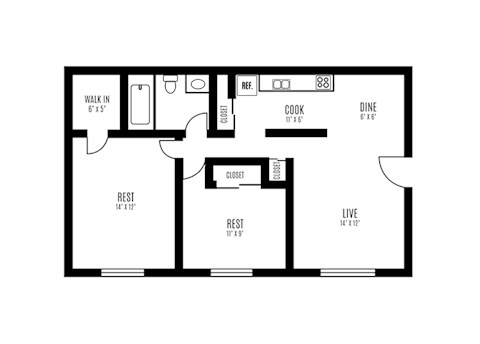 2 Bedroom 1 Bath Floor Plan at Sarasota South, Bradenton, 34207